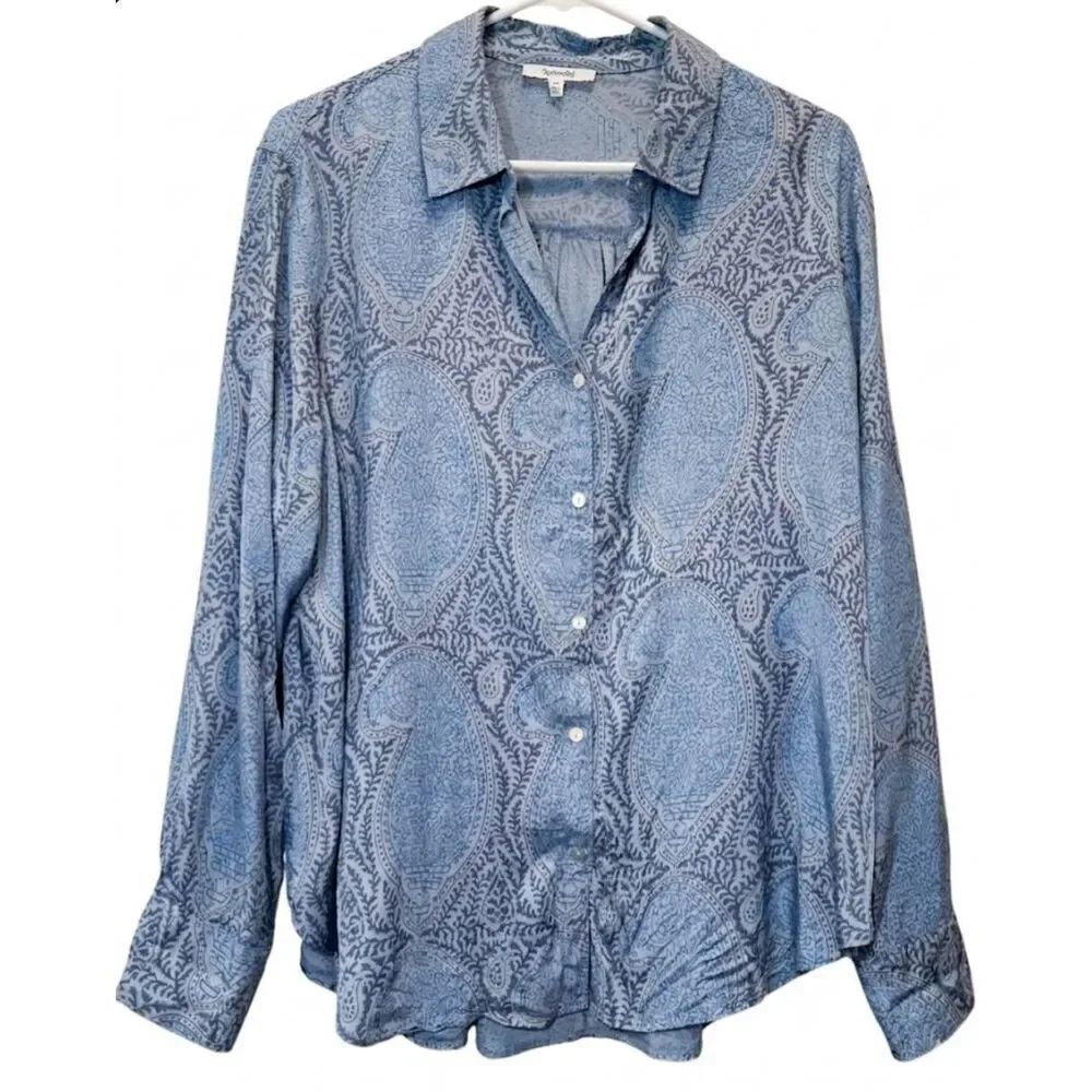 Splendid womens medium paisley top like silk 100% viscose blue loose fit shirt